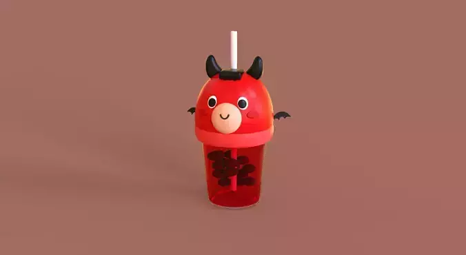 Low-Poly Devil Bubble Tea 02