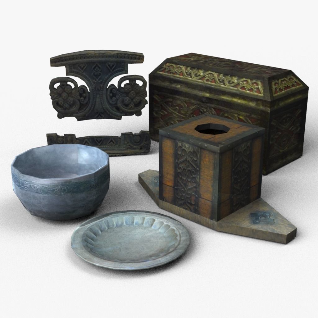 Medieval props Low-poly 3D model_0