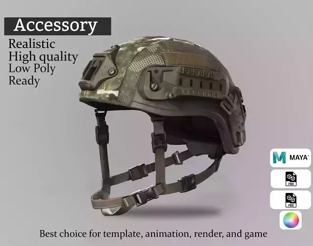 Dark Camo Tactical Helmet - Game Ready 3D Model Low-poly 3D model
