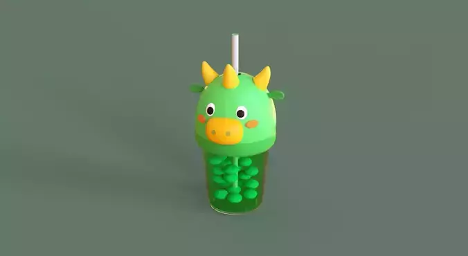 Low-Poly Dragon Bubble Tea 02