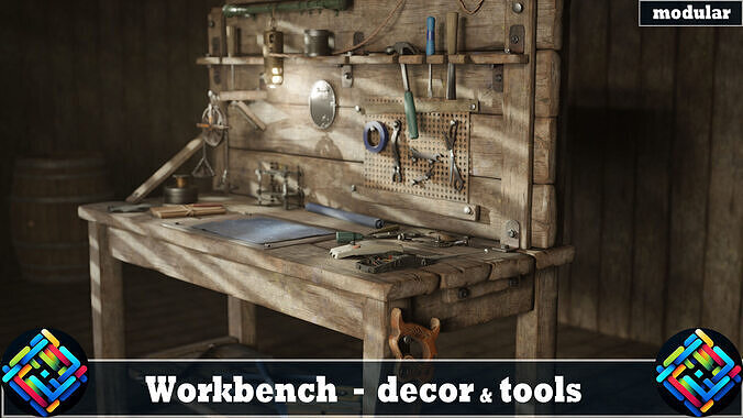Workbench - decor and tools Low-poly 3D model