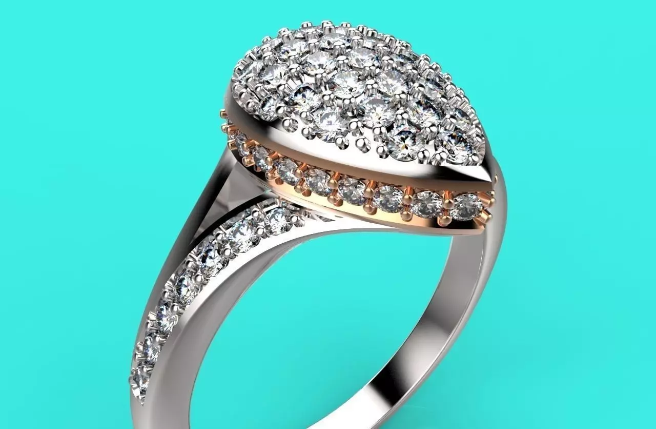 R 160 pear shaped diamond ring 3D print model