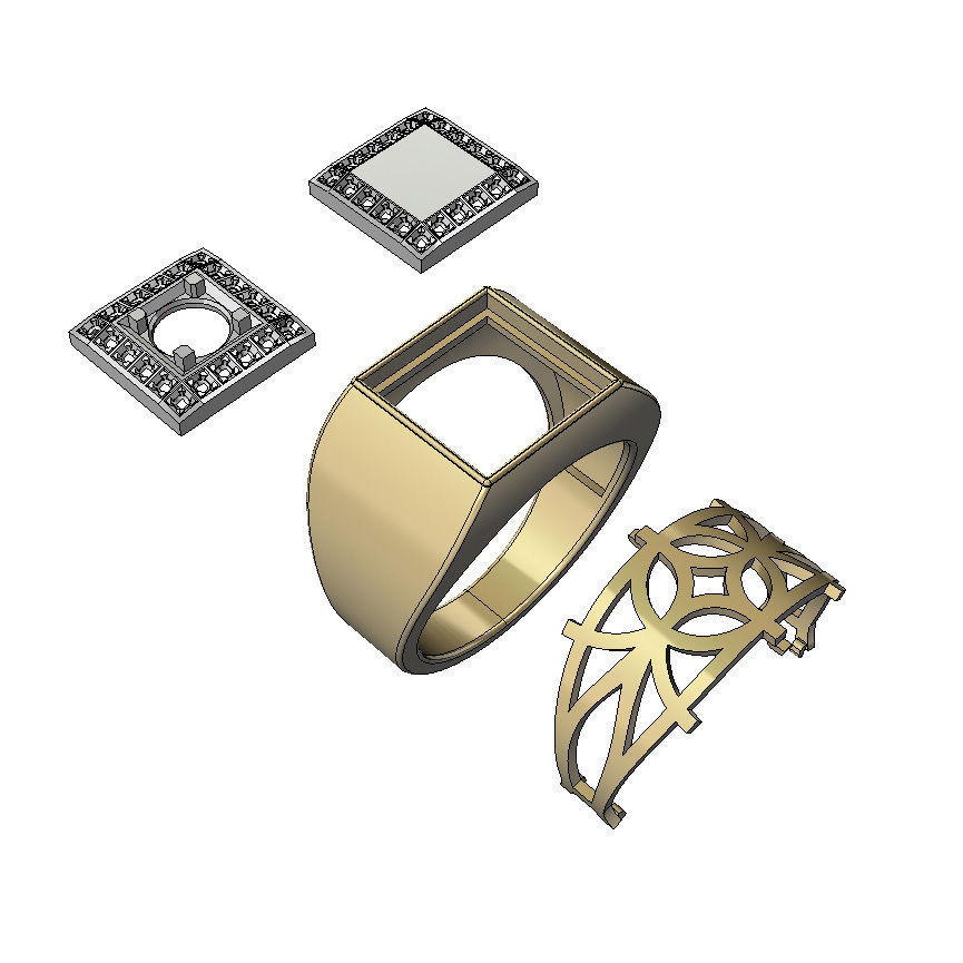 Mens ring with round gemstone 007 3D print model_2