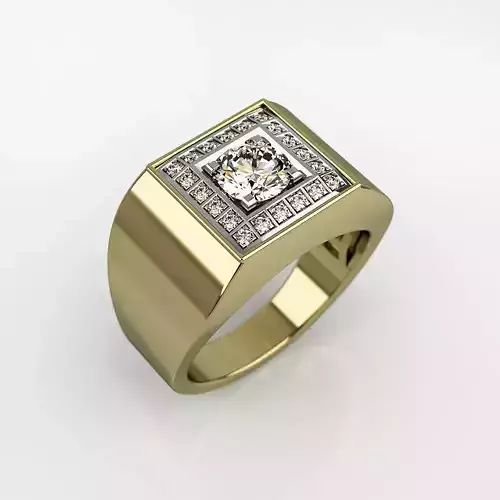 Mens ring with round gemstone 007 3D print model