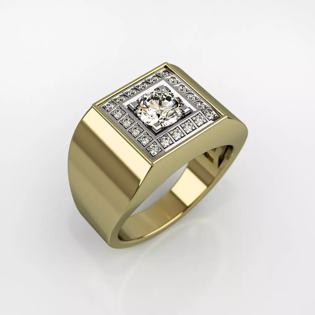 Mens ring with round gemstone 007 3D print model_0