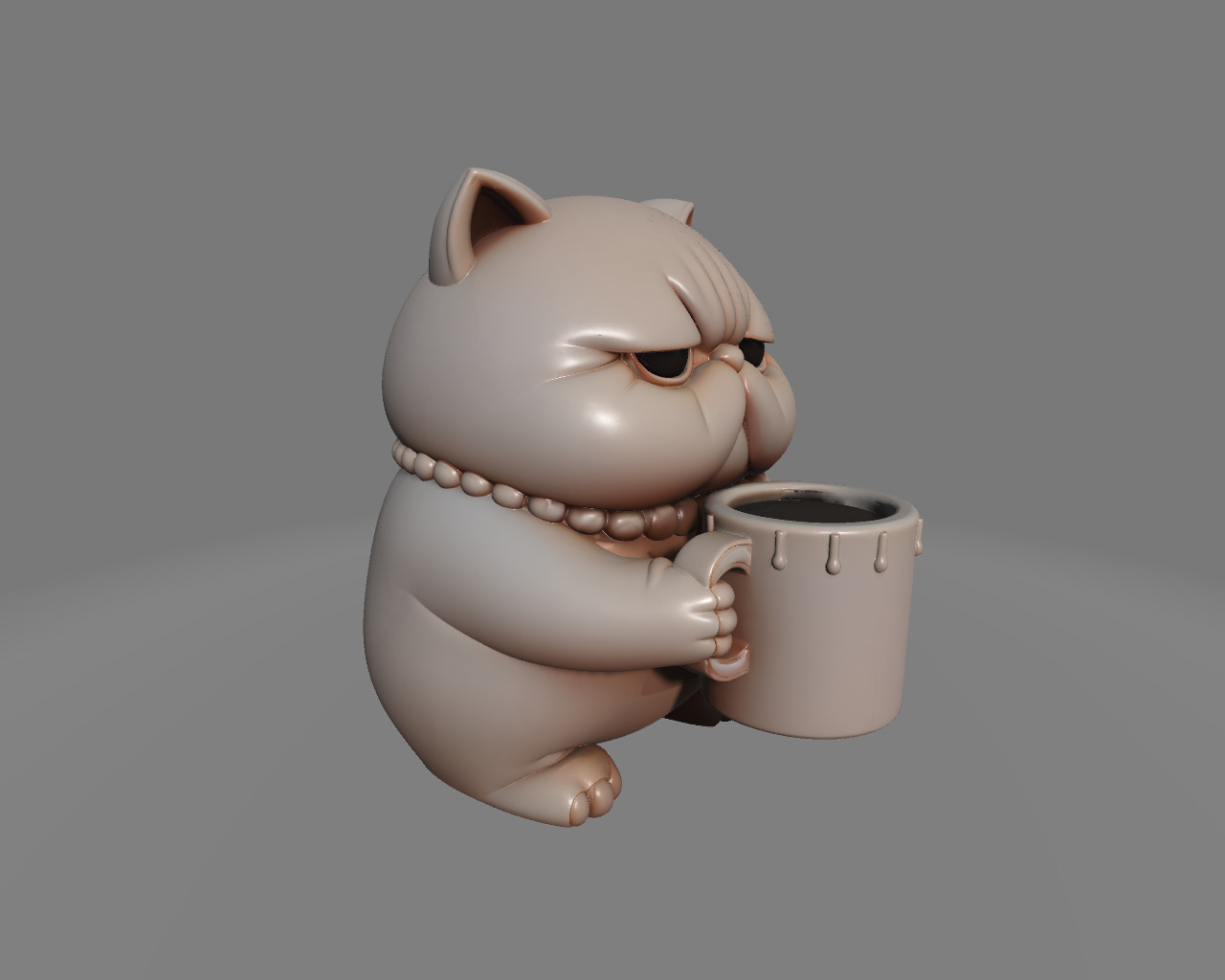 Grumpy Coffee Cat Chubby Tired Cat Desktop Figure 3D print model_2