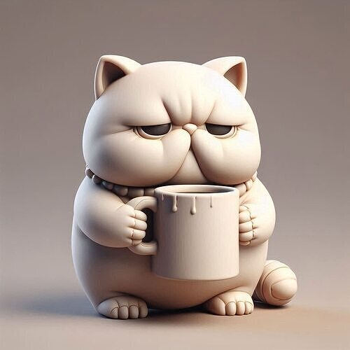Grumpy Coffee Cat  Chubby Tired Cat Desktop Figure 3D print model