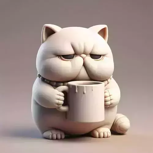 Grumpy Coffee Cat  Chubby Tired Cat Desktop Figure 3D print model