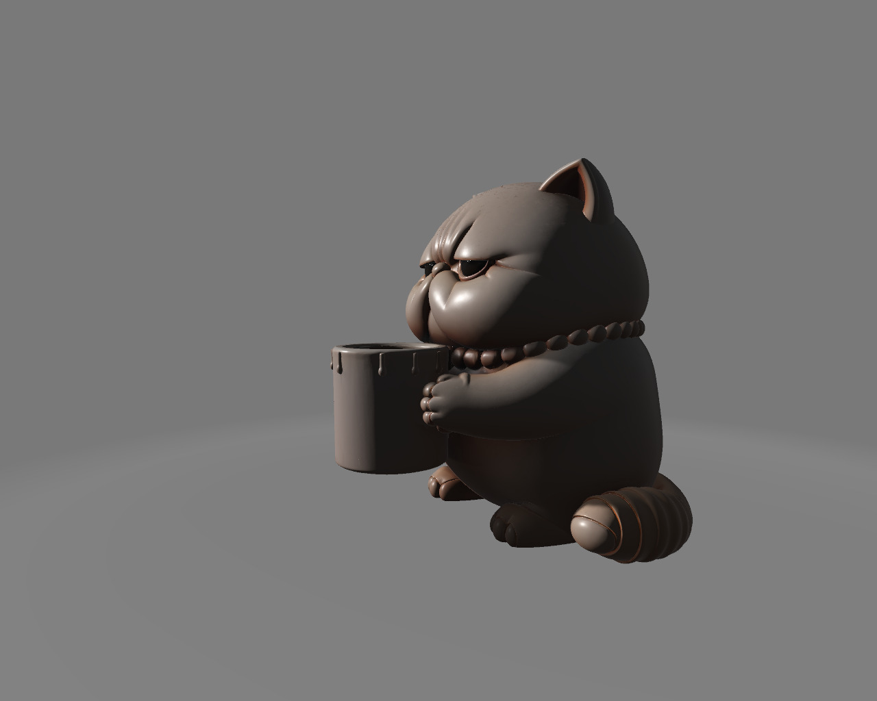 Grumpy Coffee Cat Chubby Tired Cat Desktop Figure 3D print model_3