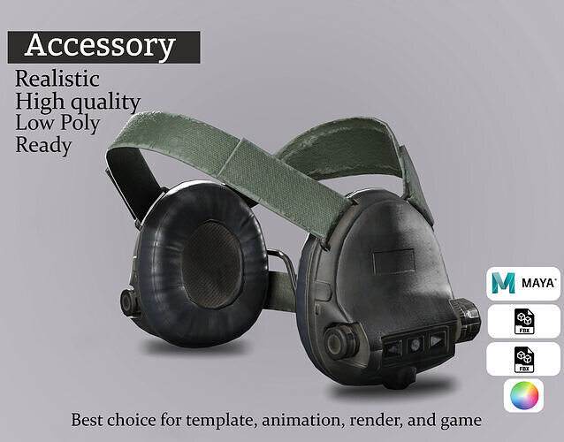 Tactical Dual-Strap Headset - Game Ready Low-poly 3D model