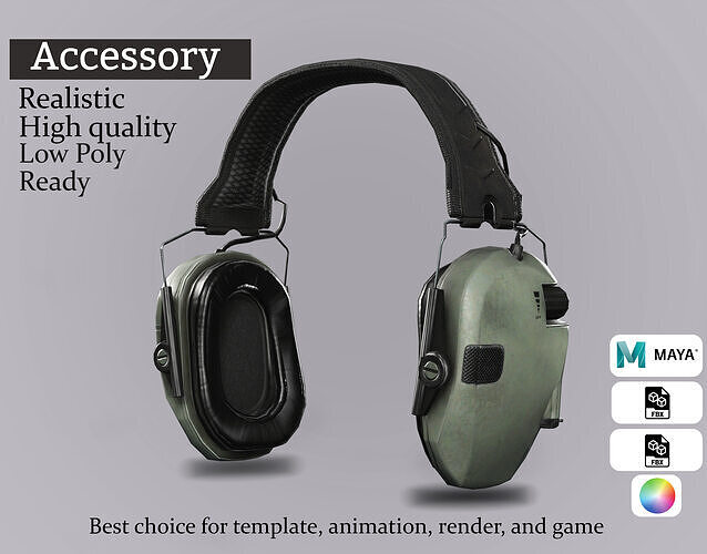 Game-Ready Military Ear Protection Headset Low-poly 3D model