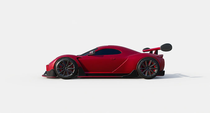 Stylized Red Sports Car with Spoiler Low-poly 3D model