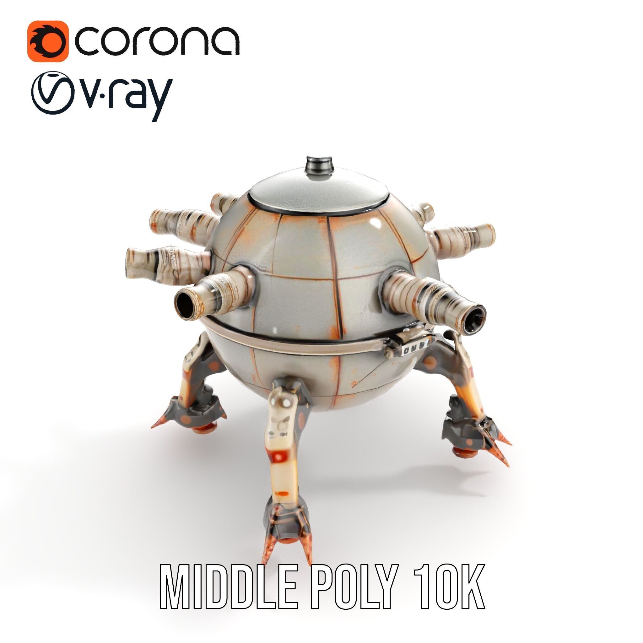 Steampunk Robot Walker model pack with retro design Low-poly 3D model_18