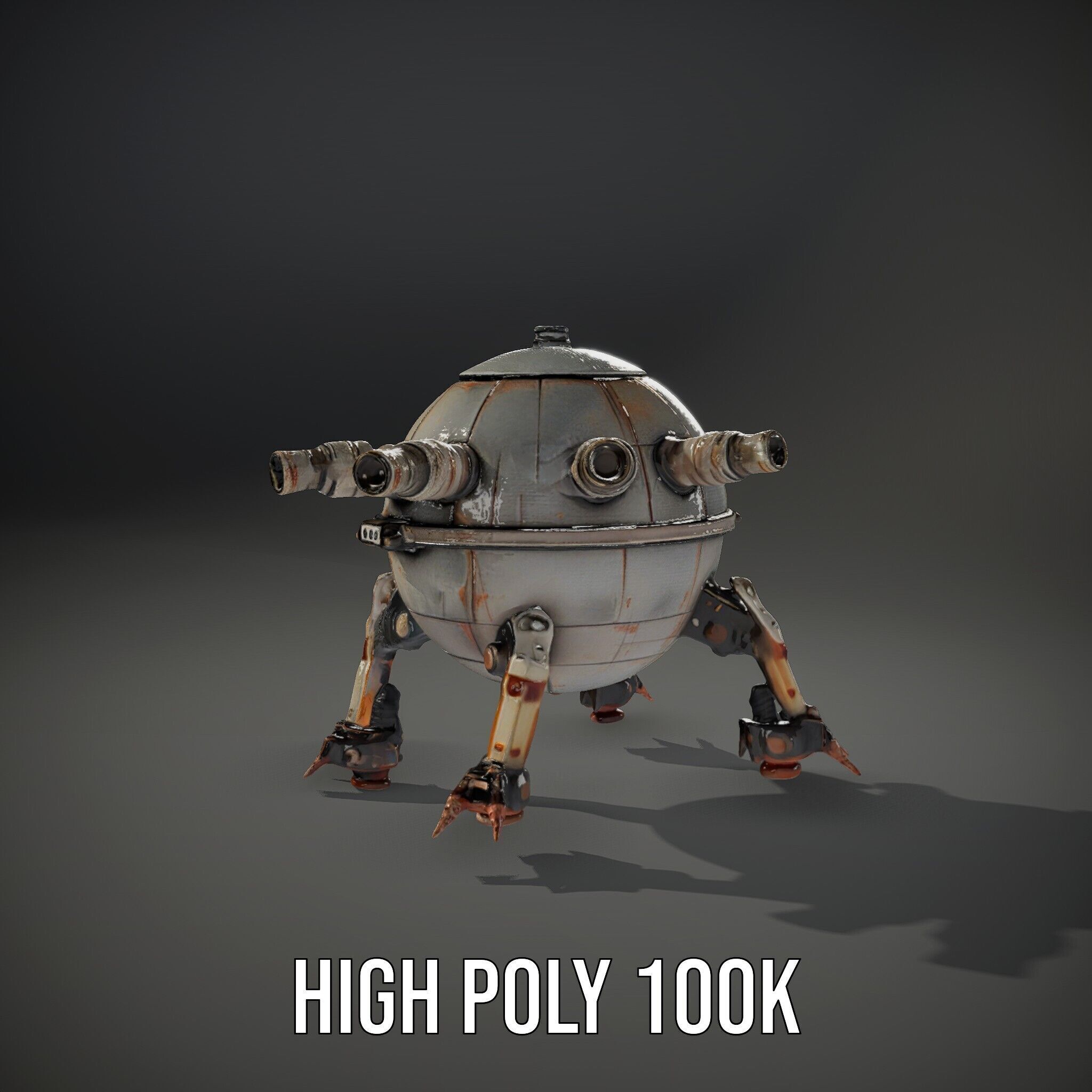 Steampunk Robot Walker model pack with retro design Low-poly 3D model_12
