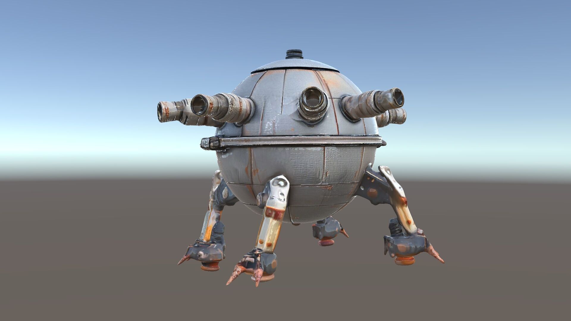 Steampunk Robot Walker model pack with retro design Low-poly 3D model_6