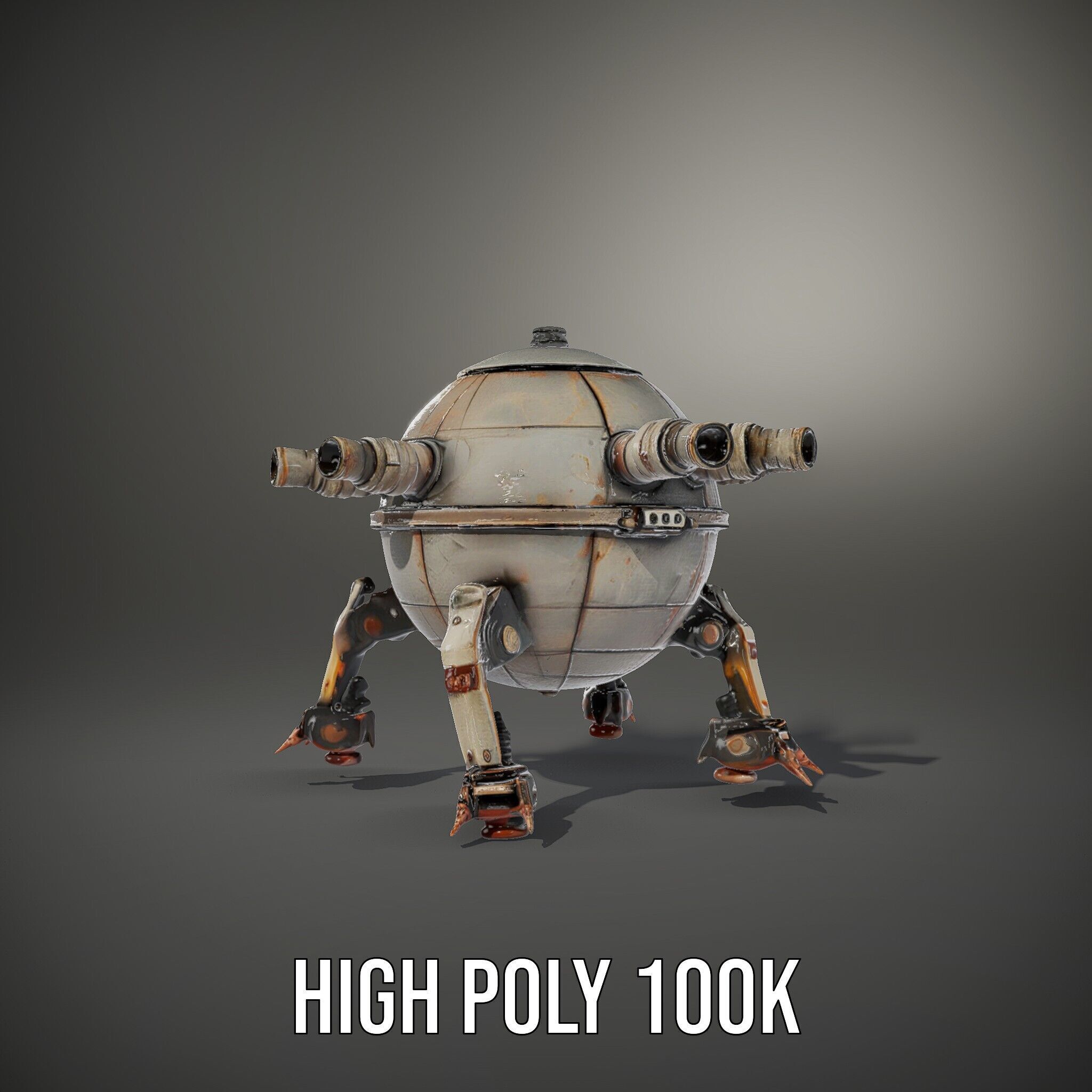 Steampunk Robot Walker model pack with retro design Low-poly 3D model_9