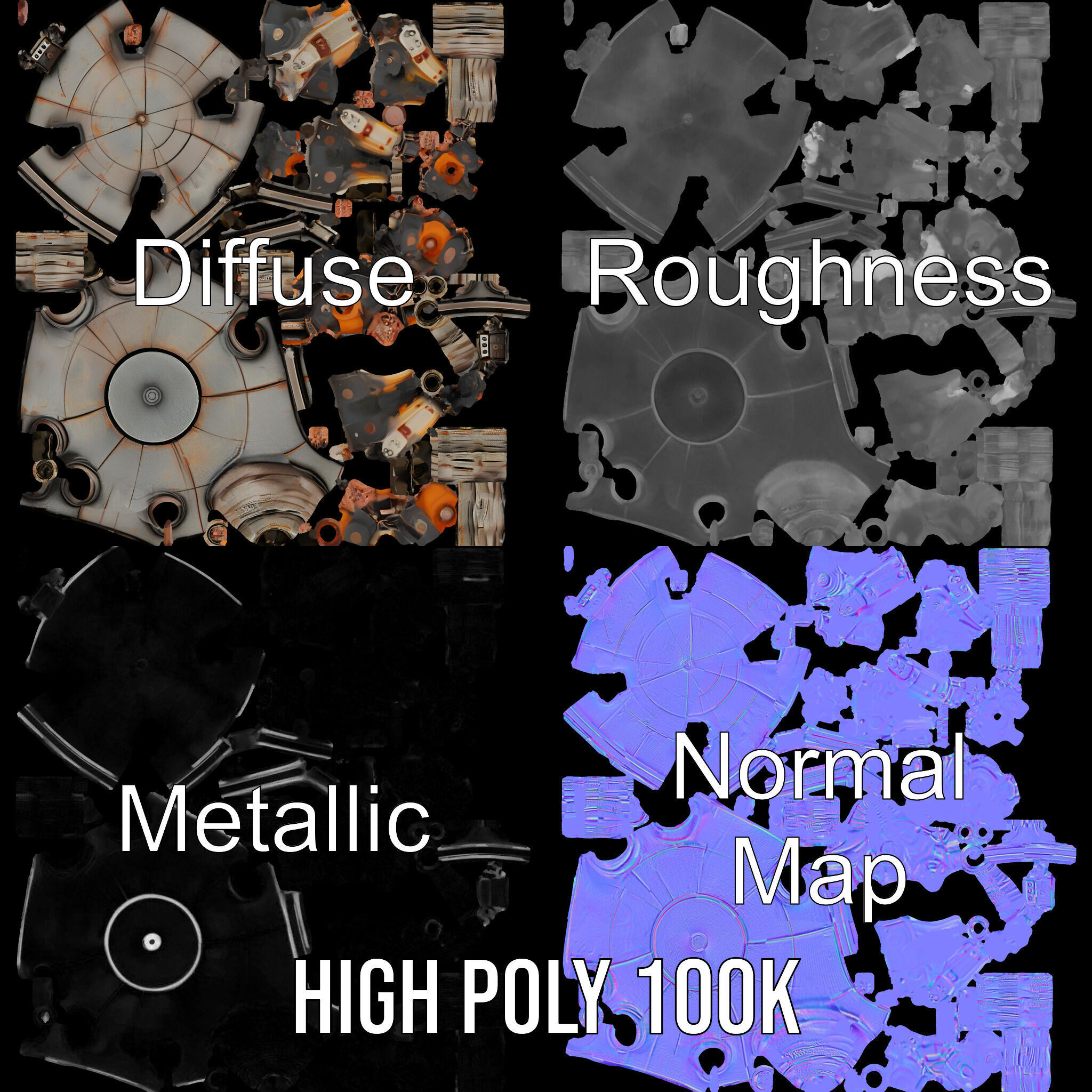 Steampunk Robot Walker model pack with retro design Low-poly 3D model_4