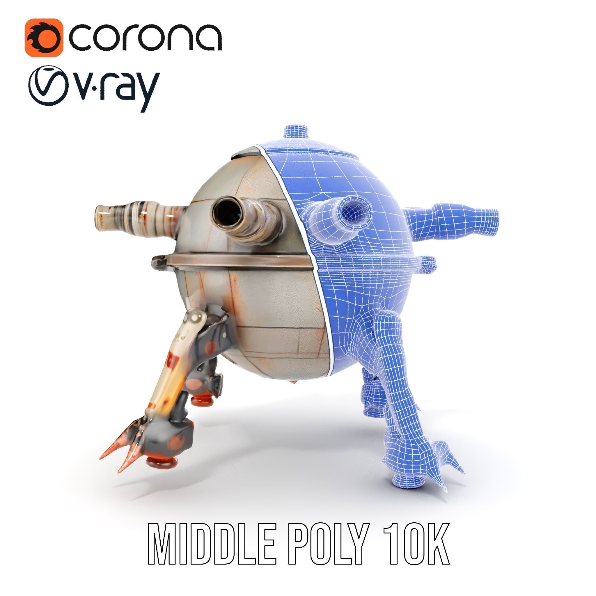 Steampunk Robot Walker model pack with retro design Low-poly 3D model_32