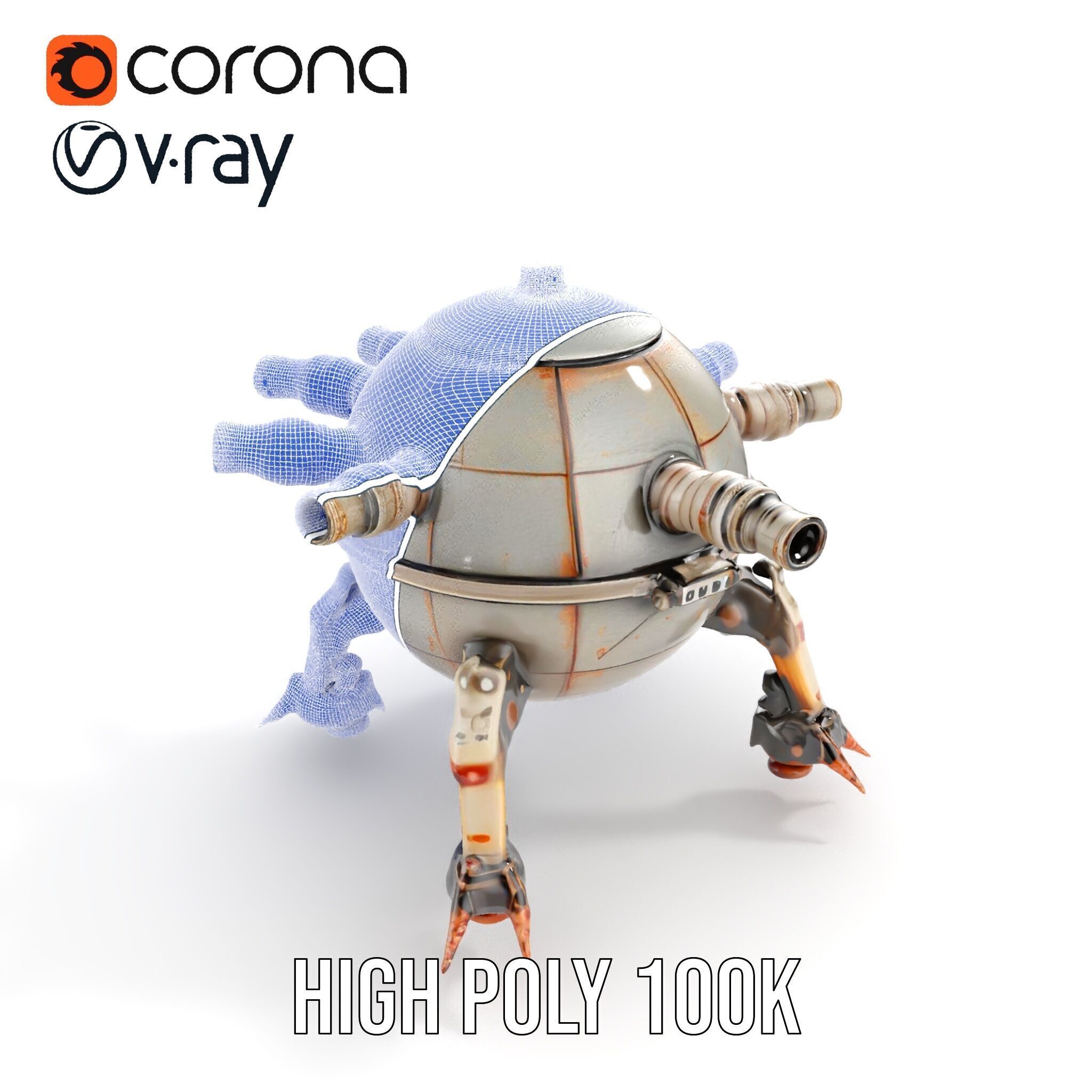 Steampunk Robot Walker model pack with retro design Low-poly 3D model_39