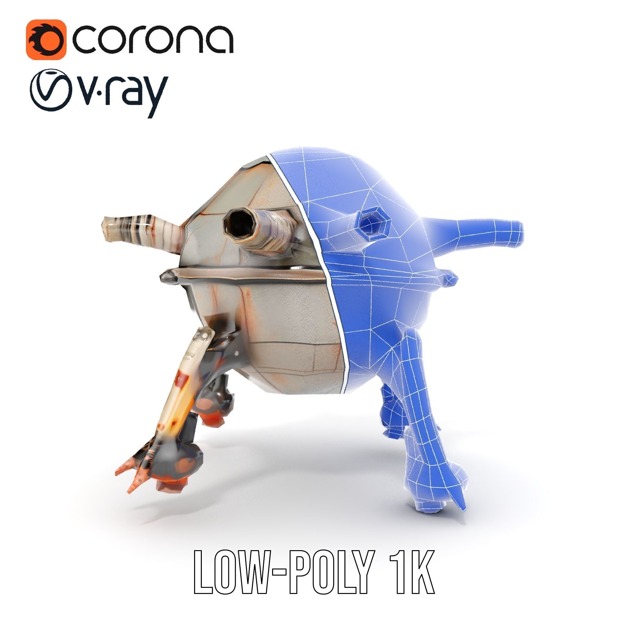 Steampunk Robot Walker model pack with retro design Low-poly 3D model_33