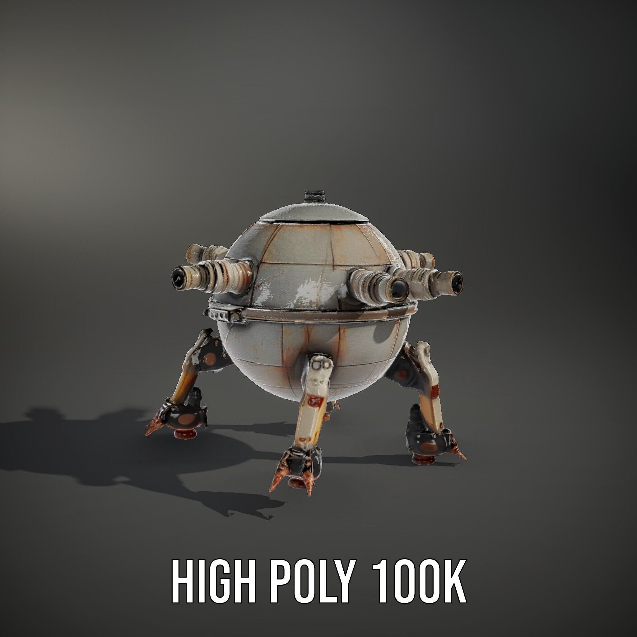 Steampunk Robot Walker model pack with retro design Low-poly 3D model_15
