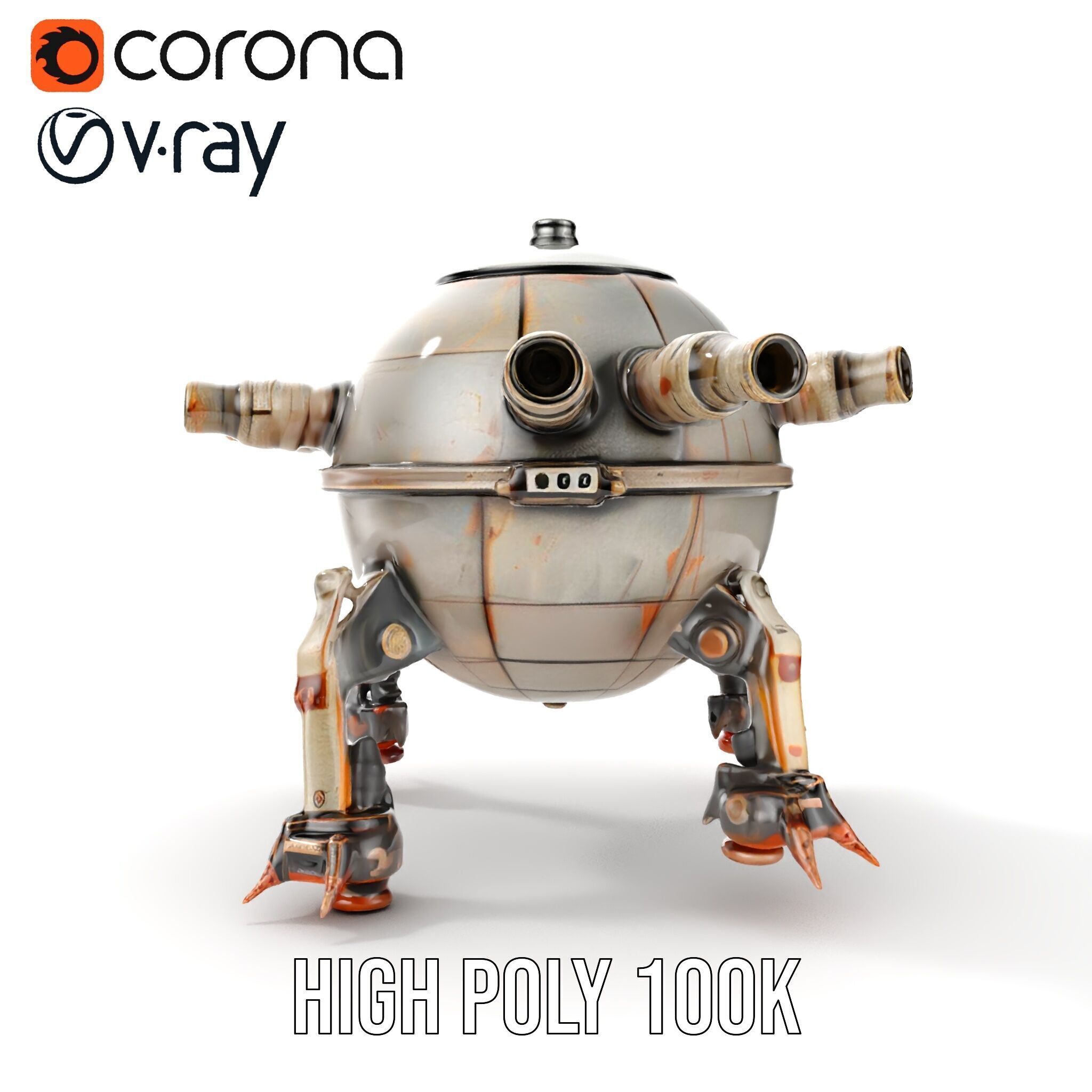Steampunk Robot Walker model pack with retro design Low-poly 3D model_28