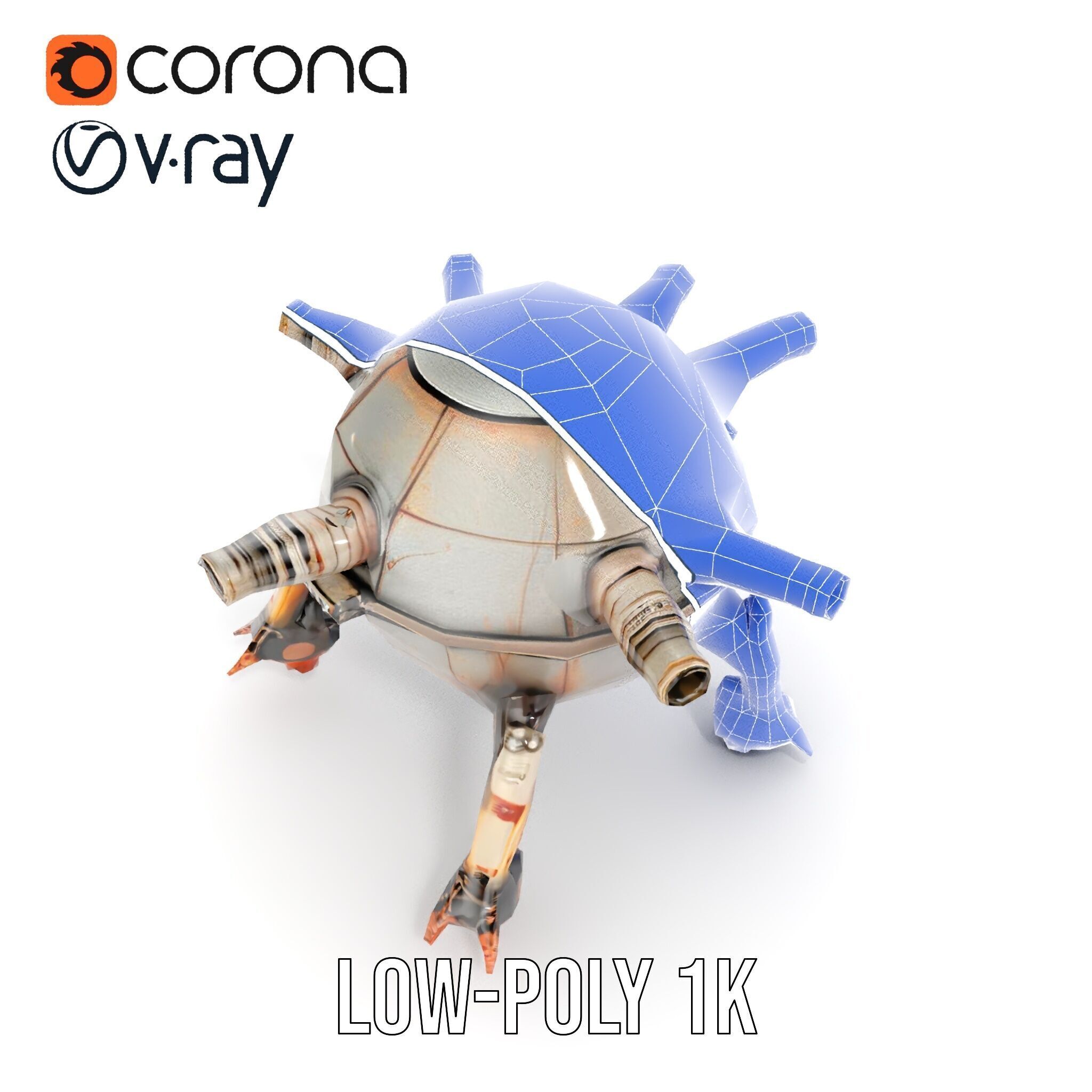 Steampunk Robot Walker model pack with retro design Low-poly 3D model_14