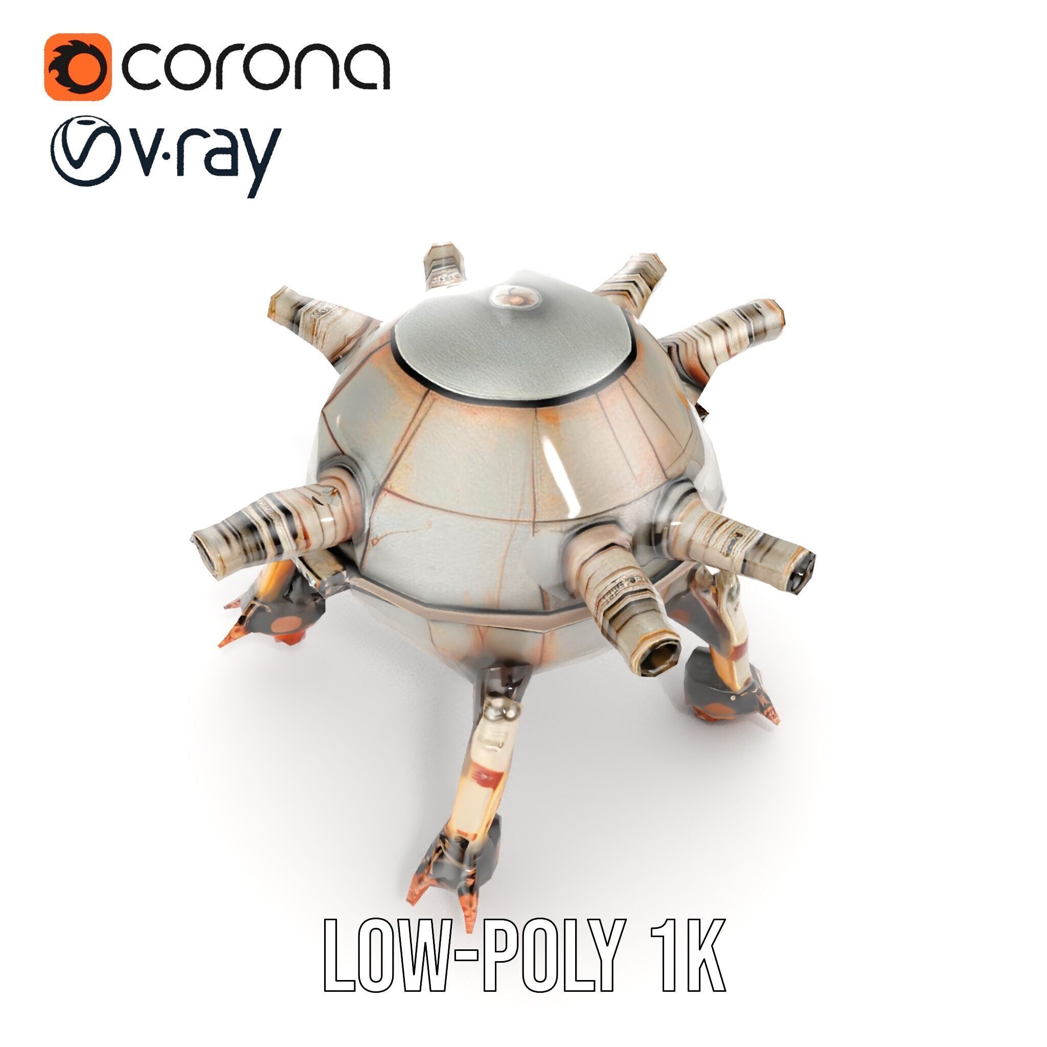 Steampunk Robot Walker model pack with retro design Low-poly 3D model_21