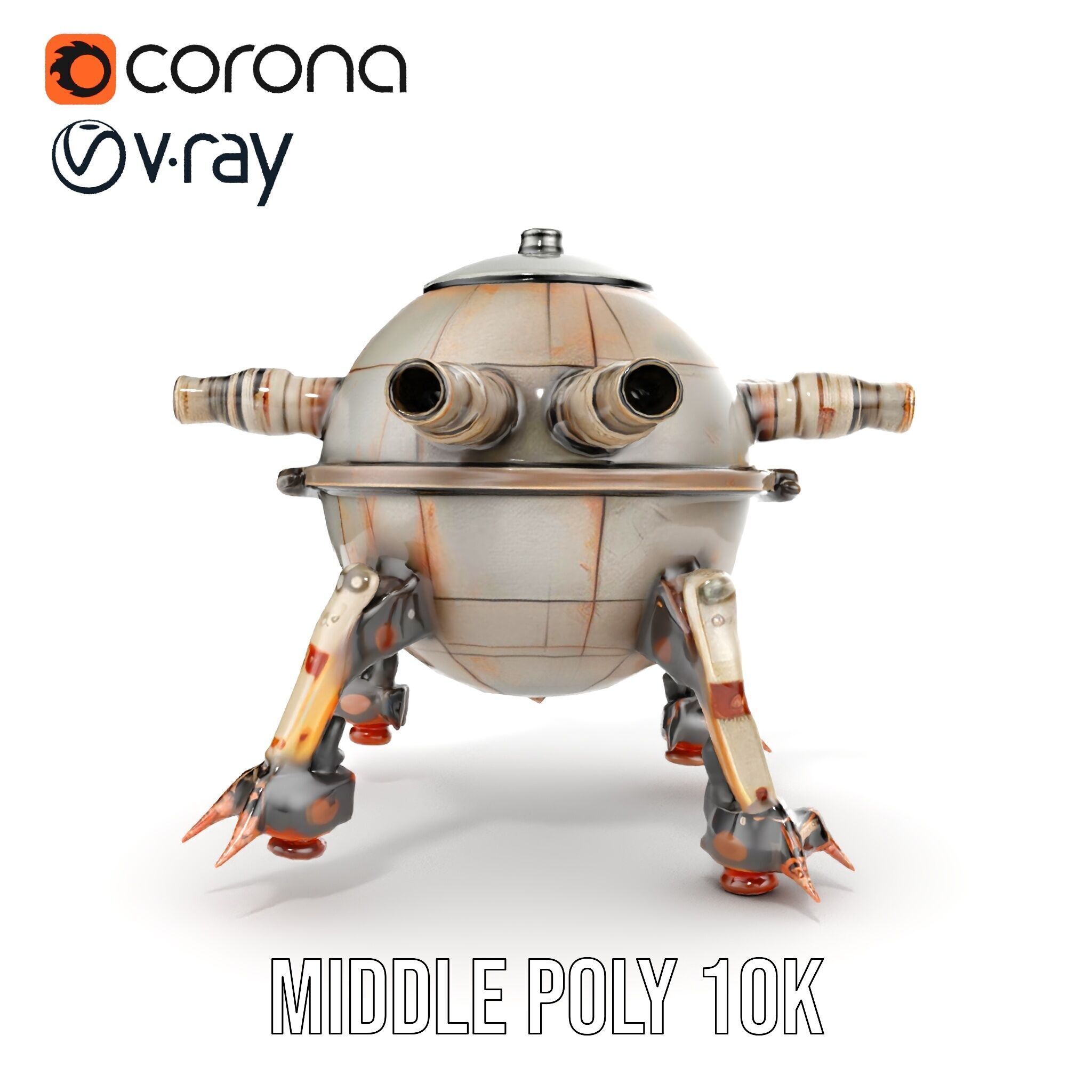 Steampunk Robot Walker model pack with retro design Low-poly 3D model_13