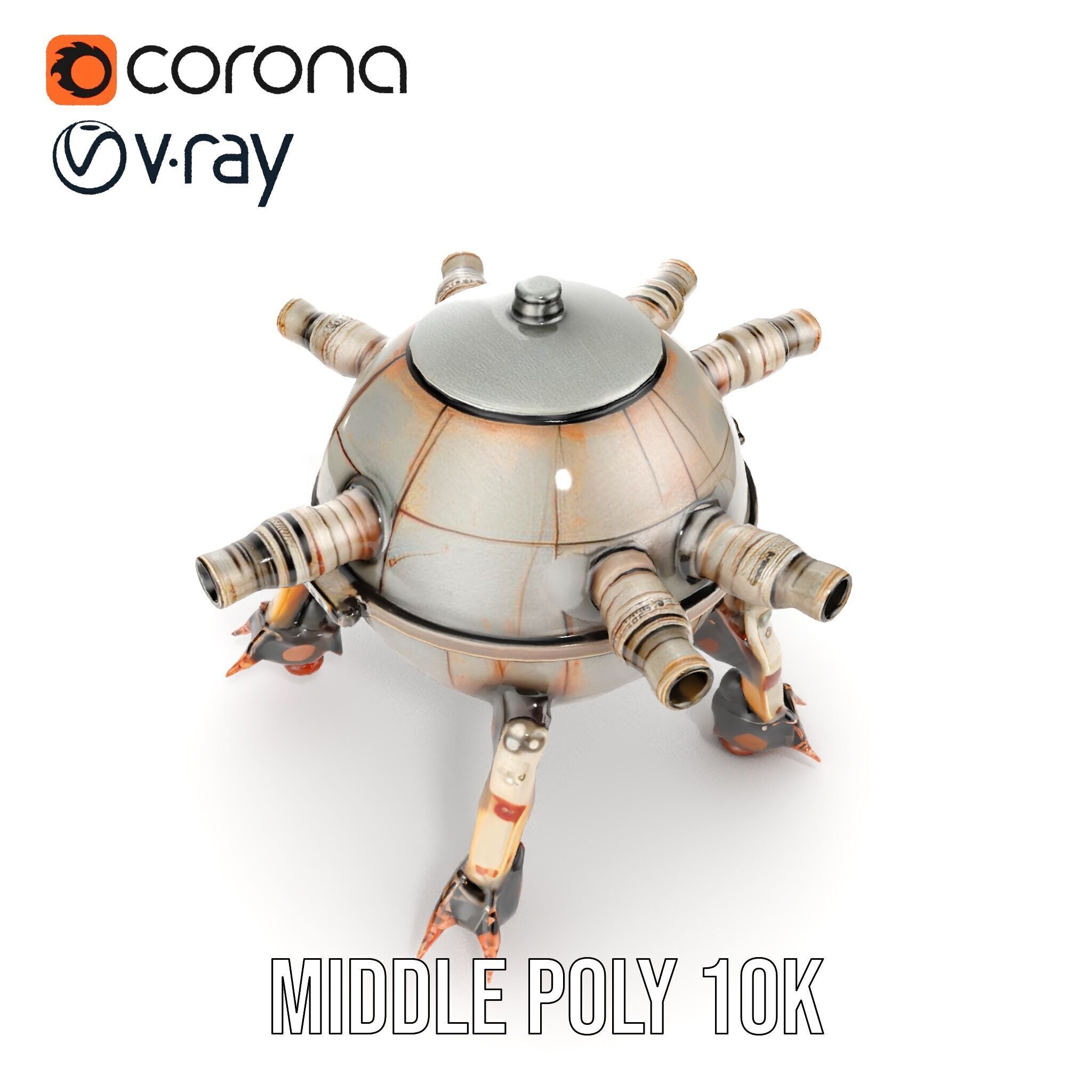 Steampunk Robot Walker model pack with retro design Low-poly 3D model_10
