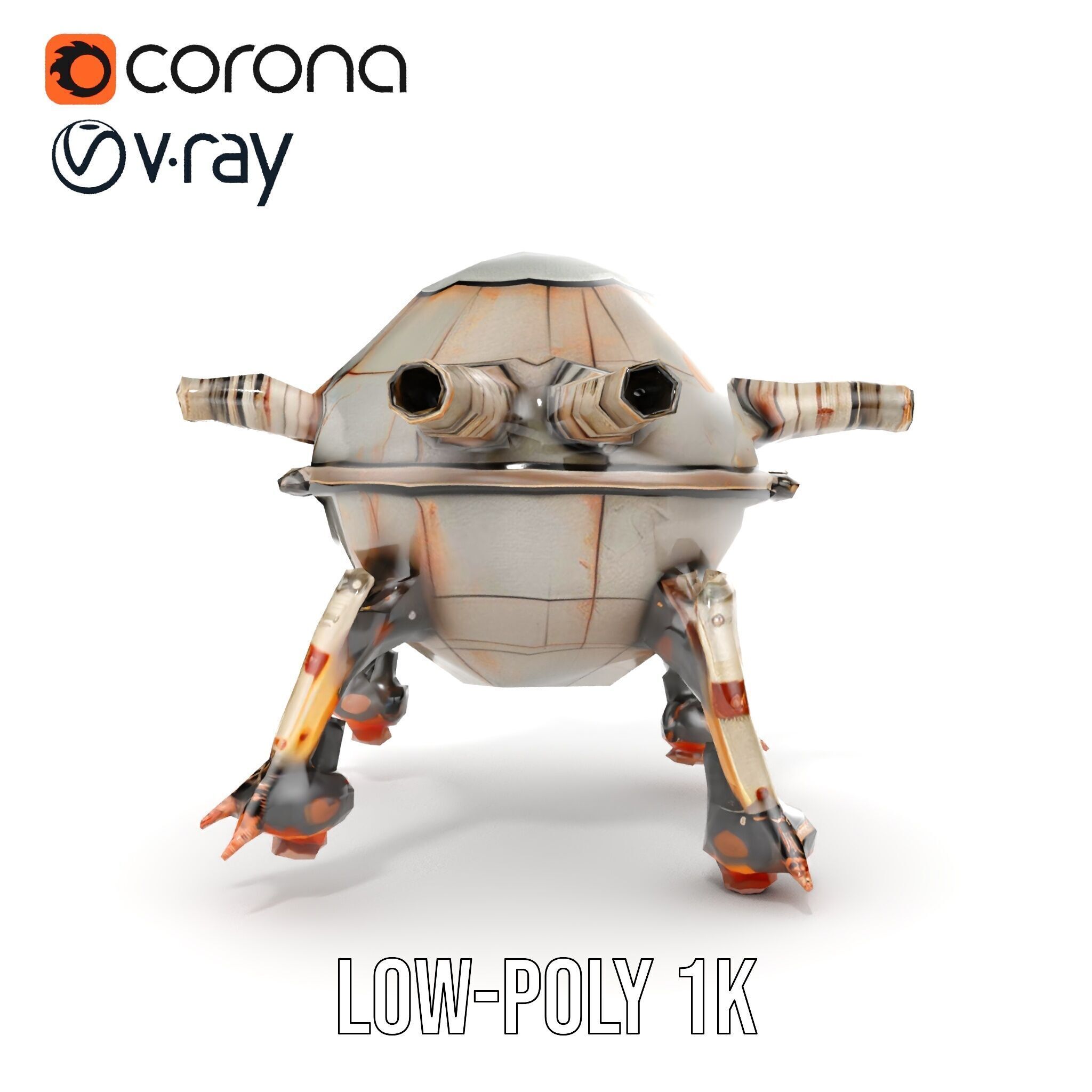 Steampunk Robot Walker model pack with retro design Low-poly 3D model_11