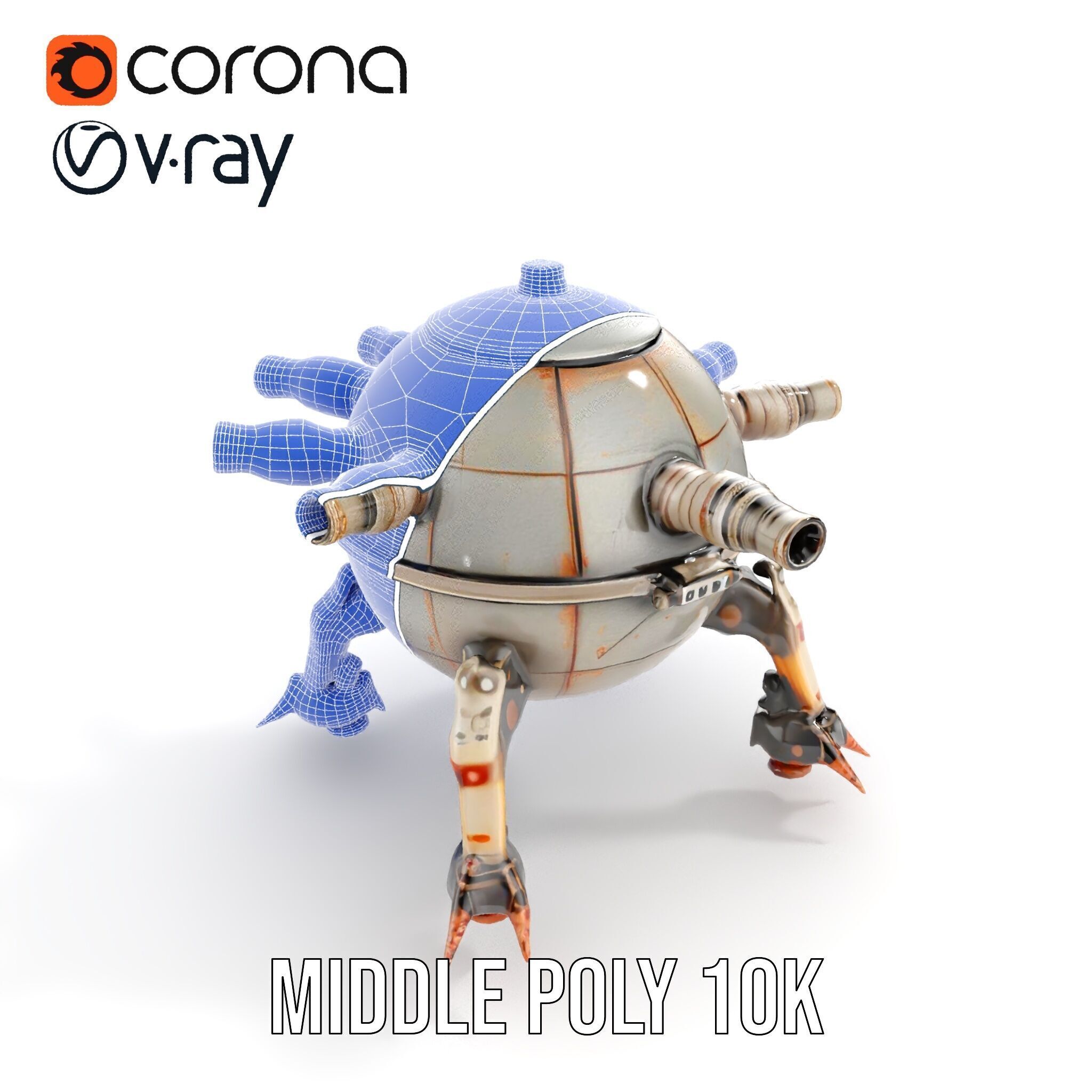 Steampunk Robot Walker model pack with retro design Low-poly 3D model_23