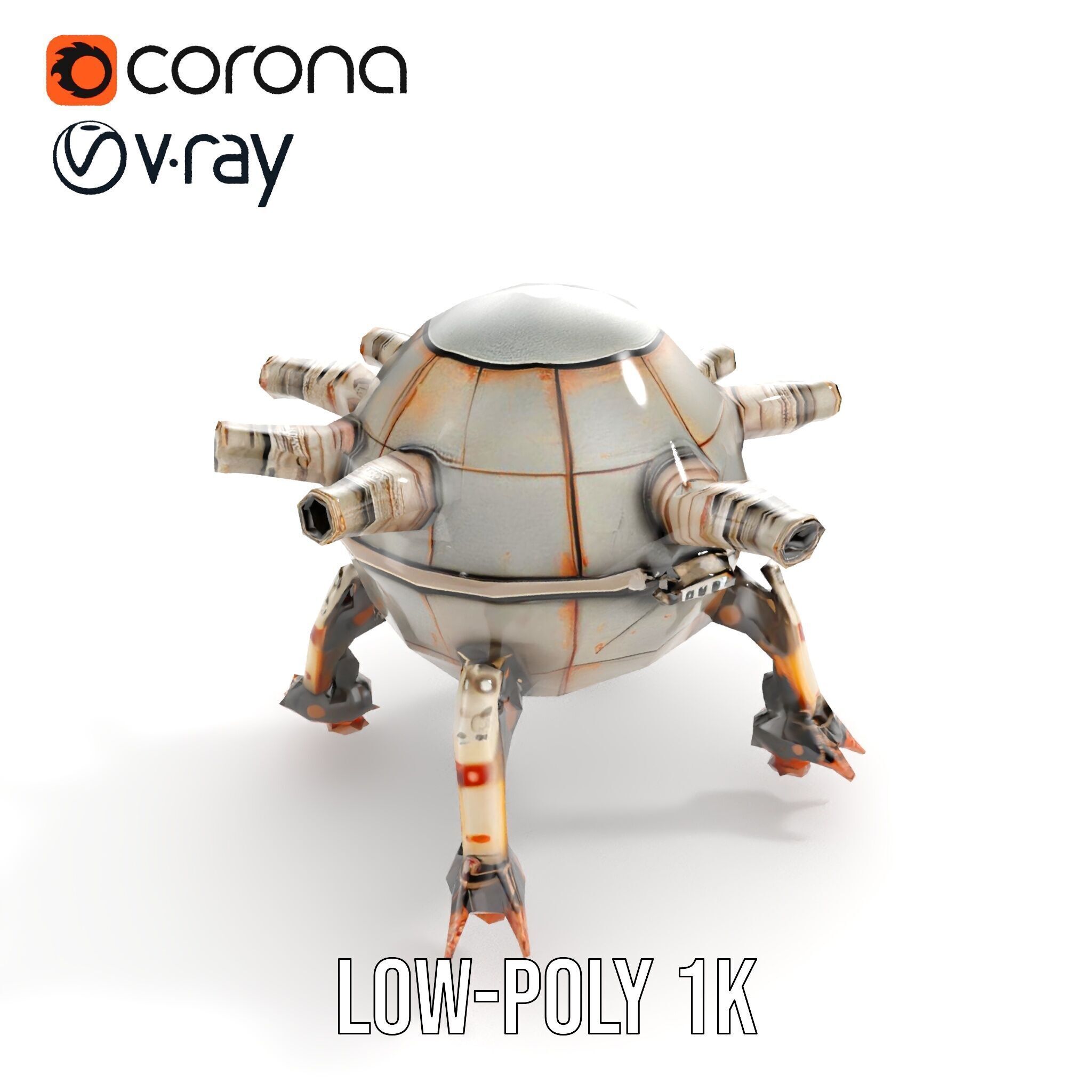 Steampunk Robot Walker model pack with retro design Low-poly 3D model_27