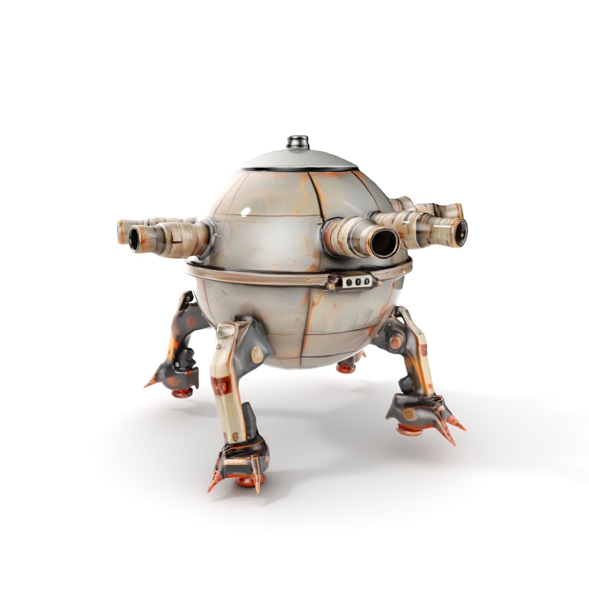 Steampunk Robot Walker model pack with retro design Low-poly 3D model_7