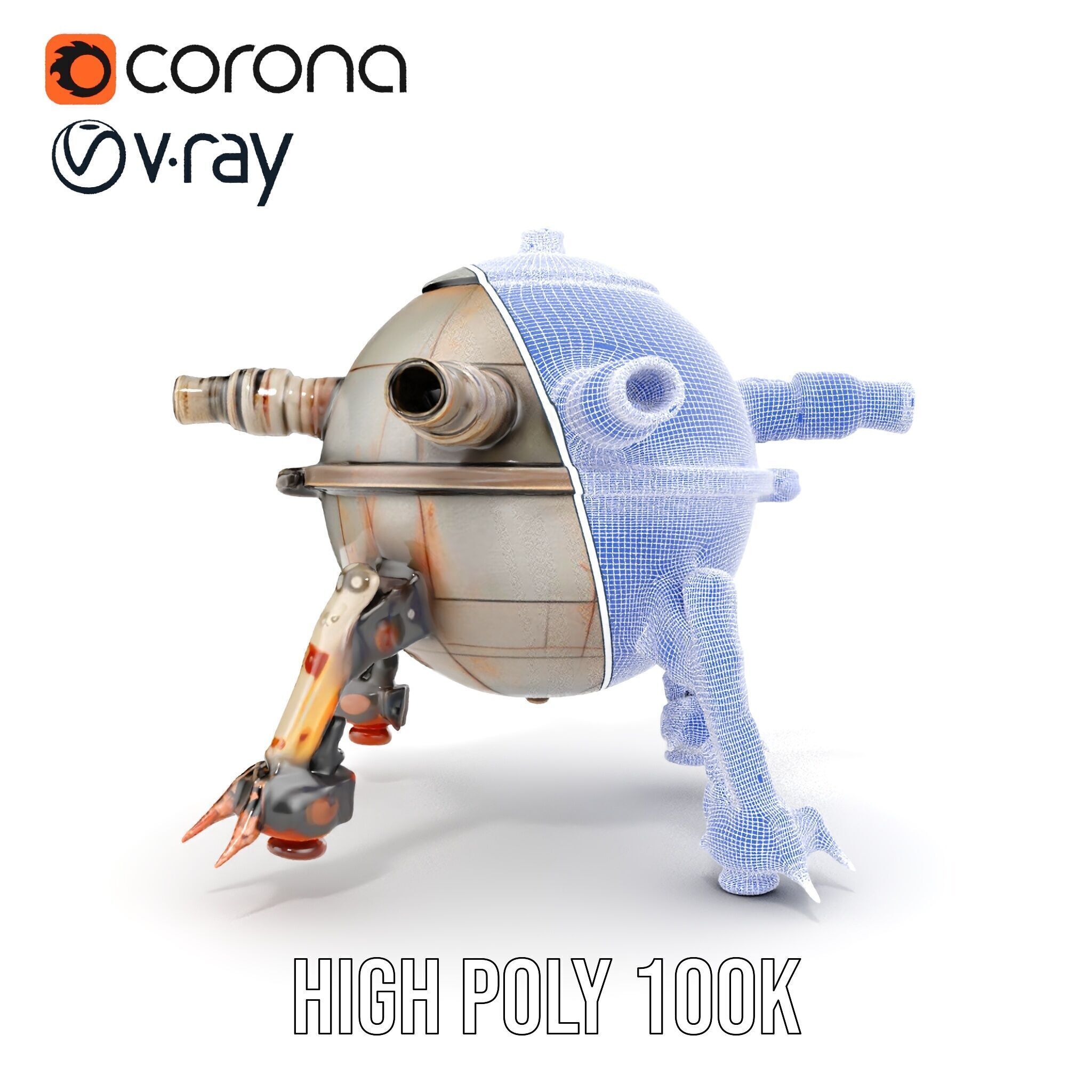 Steampunk Robot Walker model pack with retro design Low-poly 3D model_38