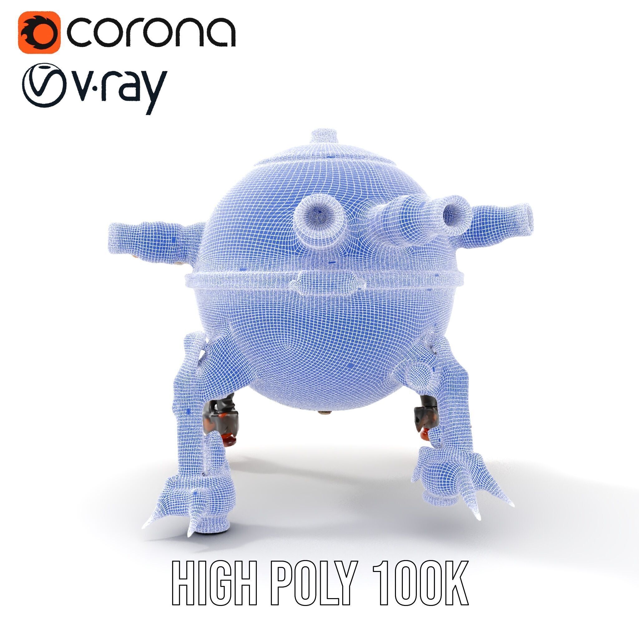 Steampunk Robot Walker model pack with retro design Low-poly 3D model_34