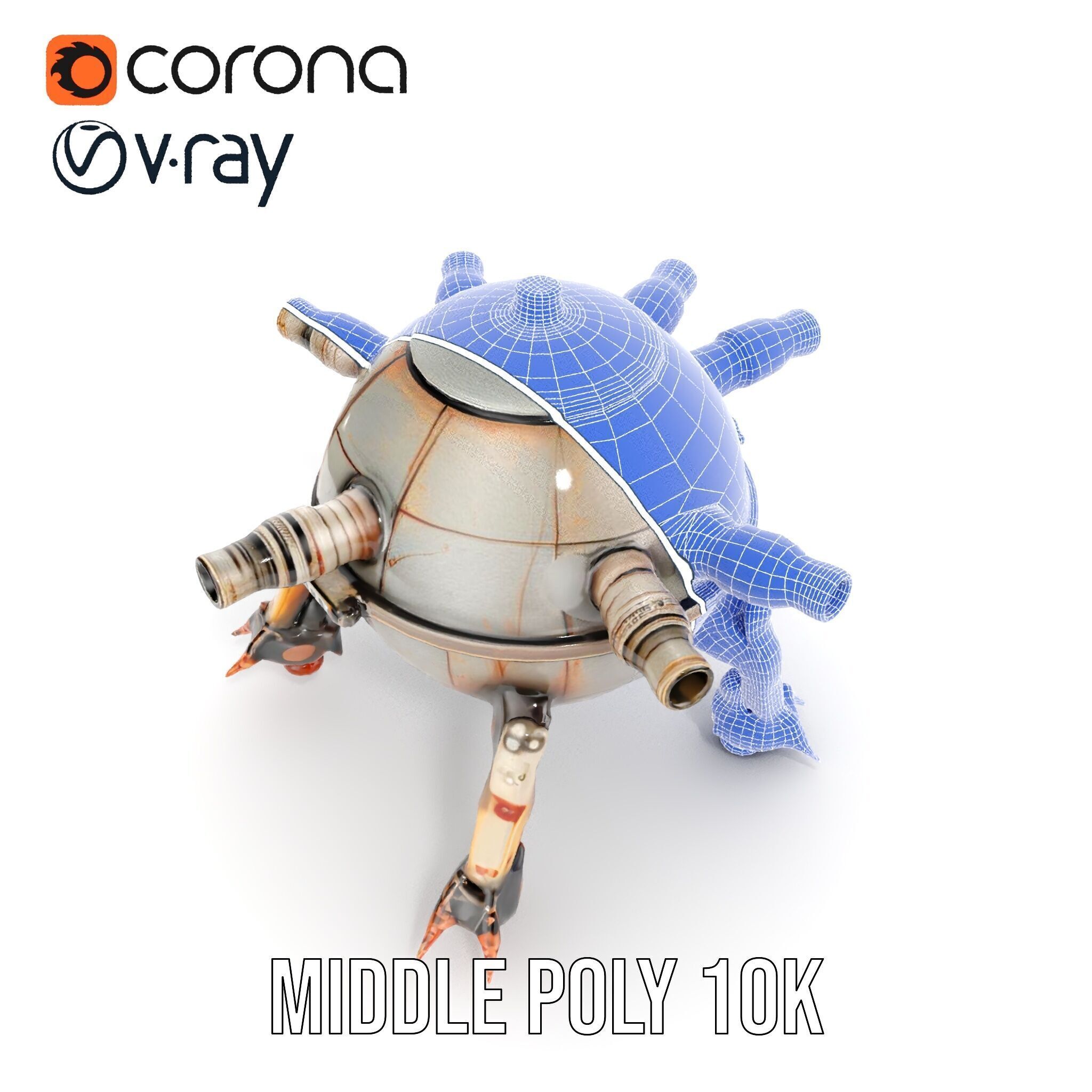 Steampunk Robot Walker model pack with retro design Low-poly 3D model_16