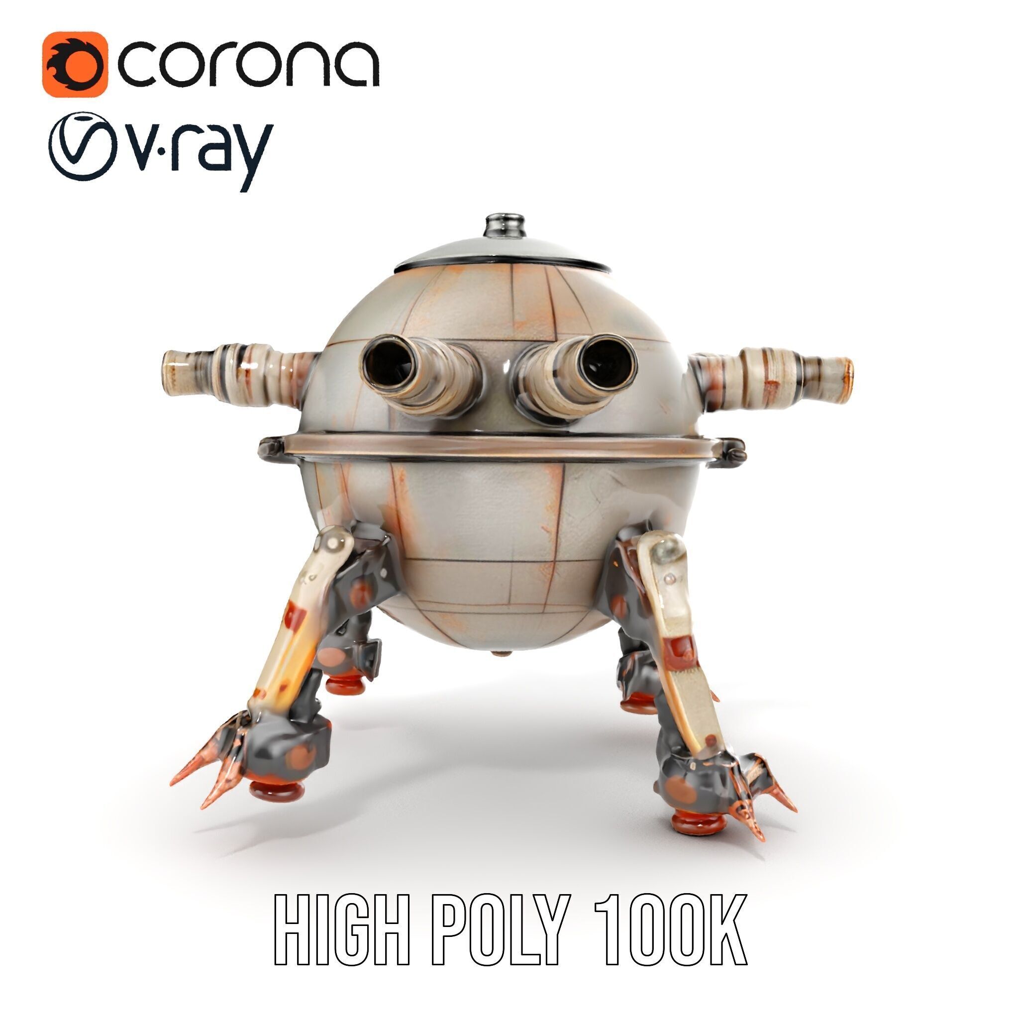 Steampunk Robot Walker model pack with retro design Low-poly 3D model_31