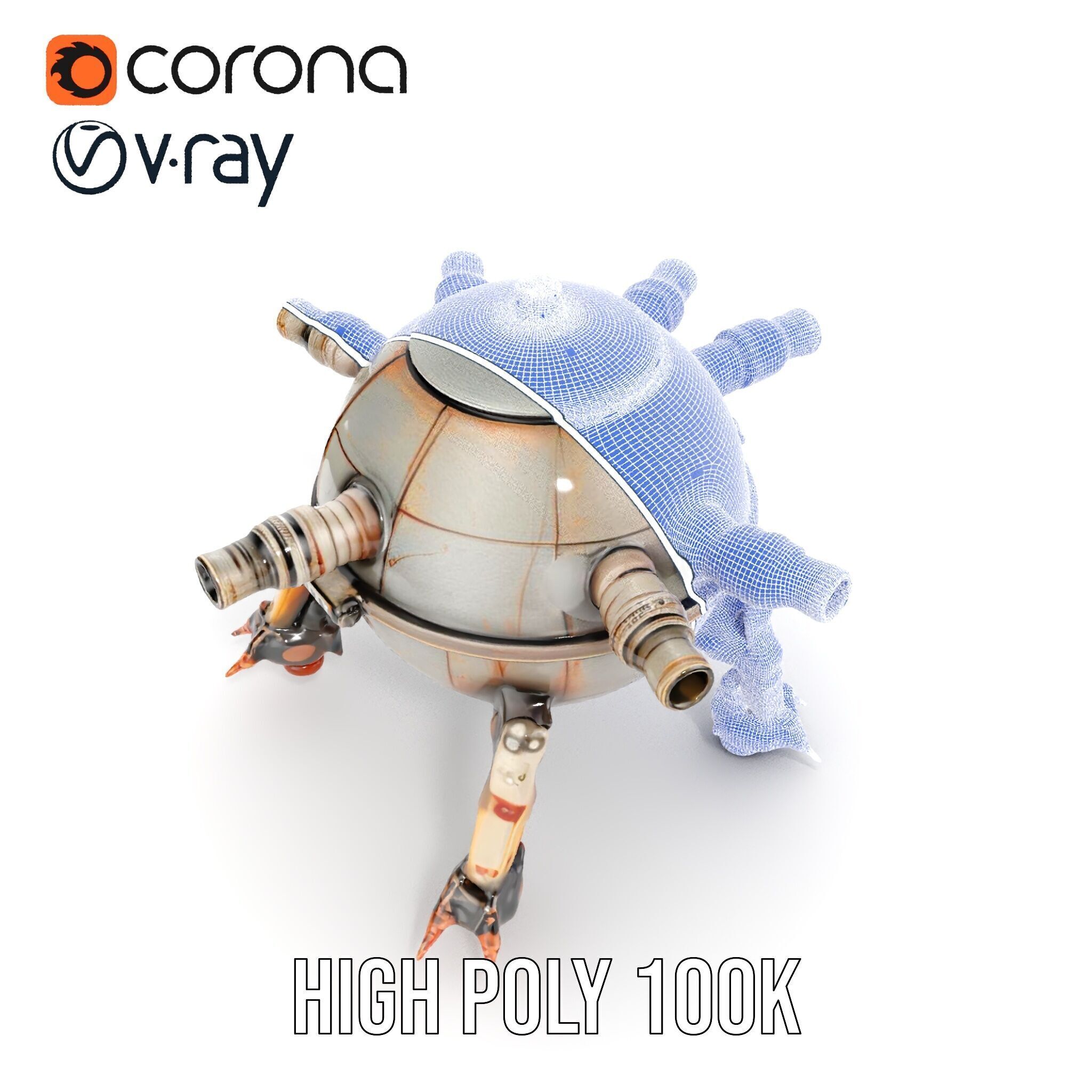 Steampunk Robot Walker model pack with retro design Low-poly 3D model_37