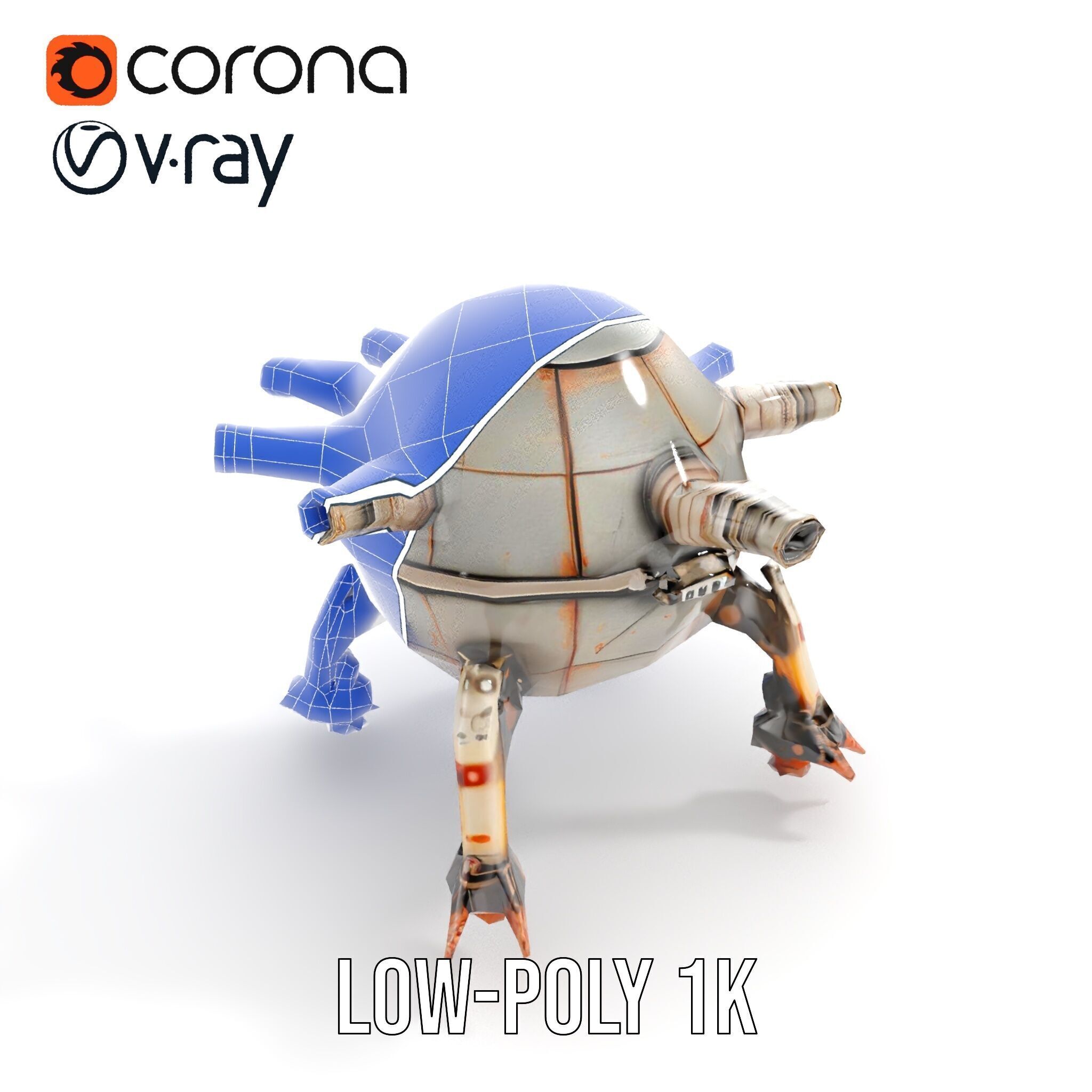 Steampunk Robot Walker model pack with retro design Low-poly 3D model_30