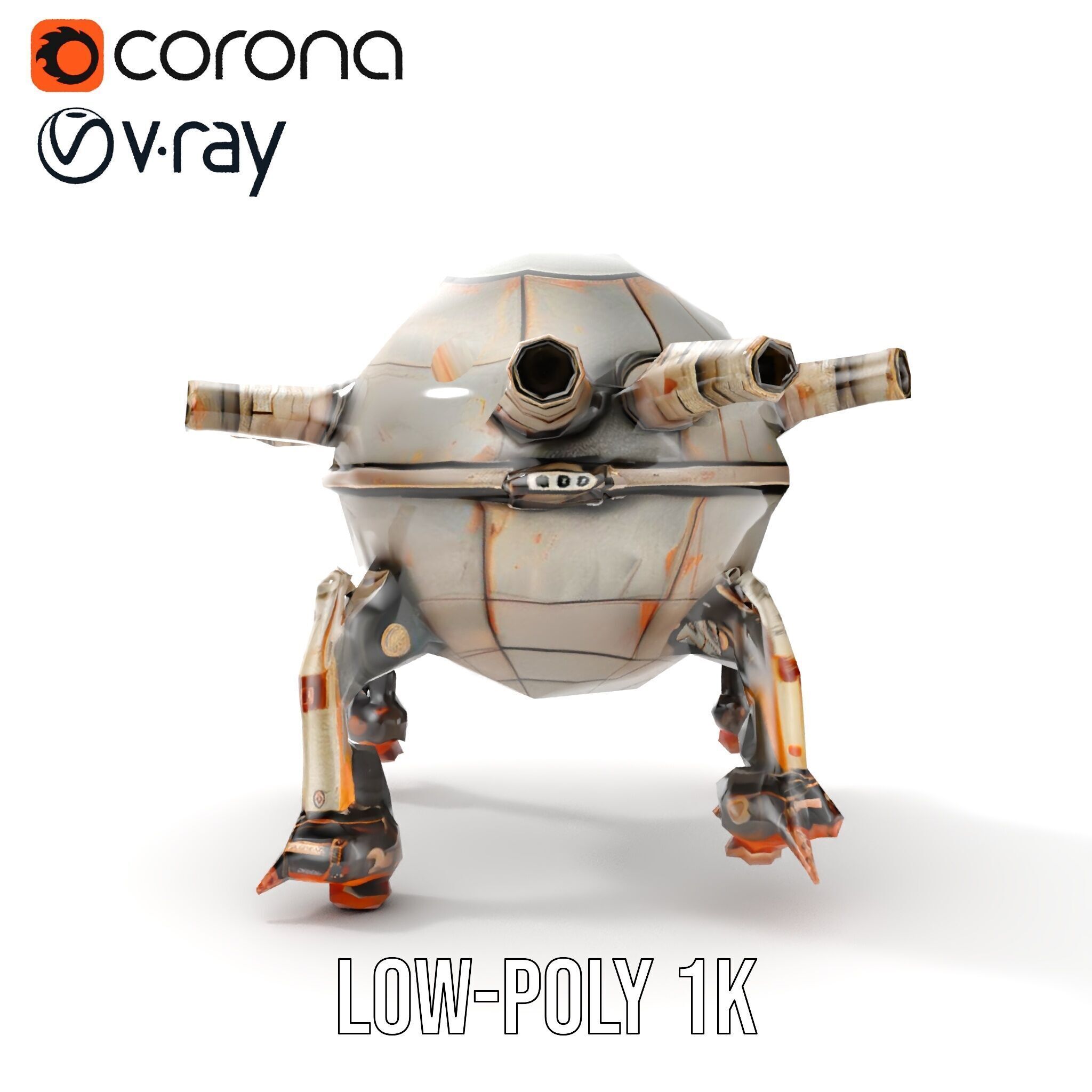 Steampunk Robot Walker model pack with retro design Low-poly 3D model_17