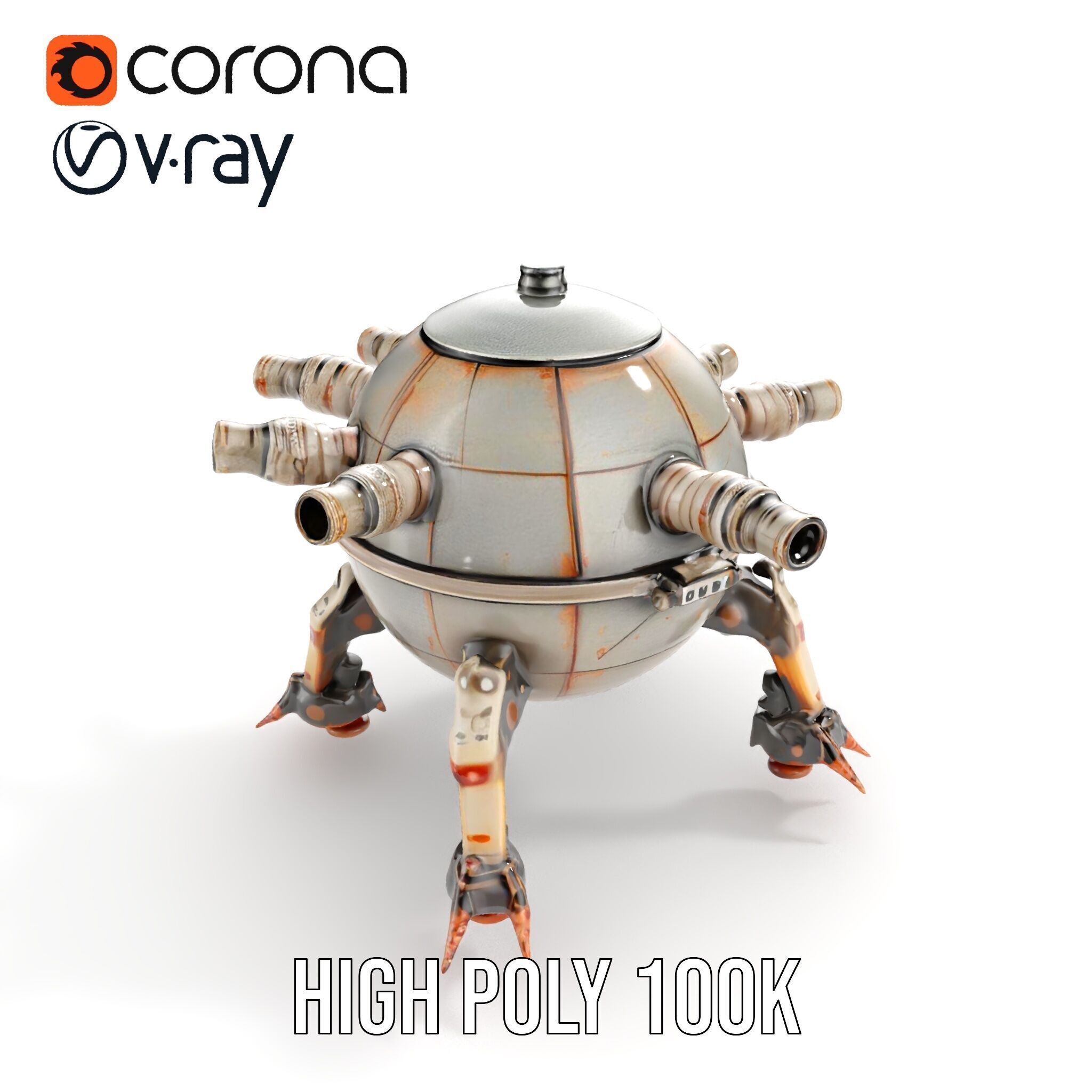 Steampunk Robot Walker model pack with retro design Low-poly 3D model_22