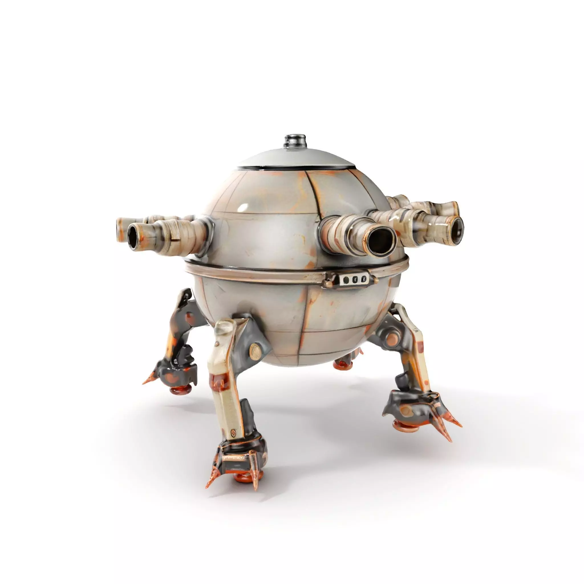Steampunk Robot Walker model pack with retro design Low-poly 3D model_0