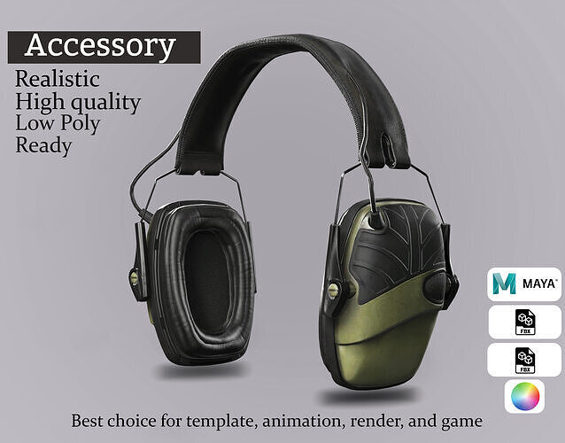 Tactical Over-Ear Hearing Protection Headset Low-poly 3D model