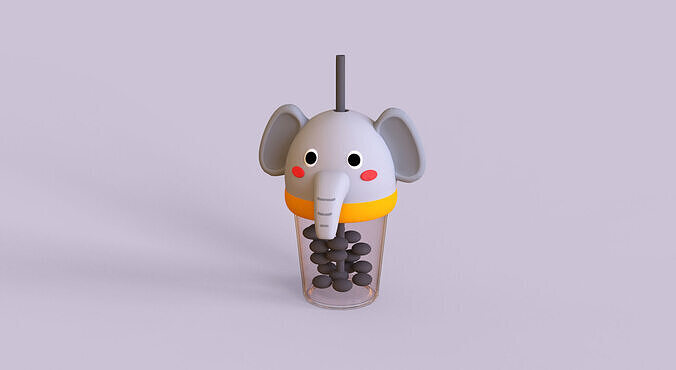 Low-Poly Elephant Bubble Tea 02 Low-poly 3D model