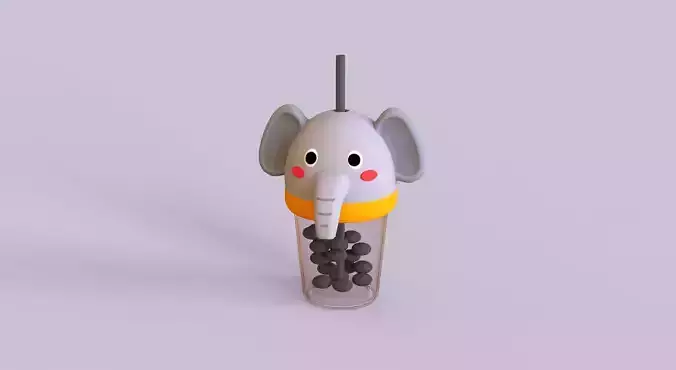 Low-Poly Elephant Bubble Tea 02