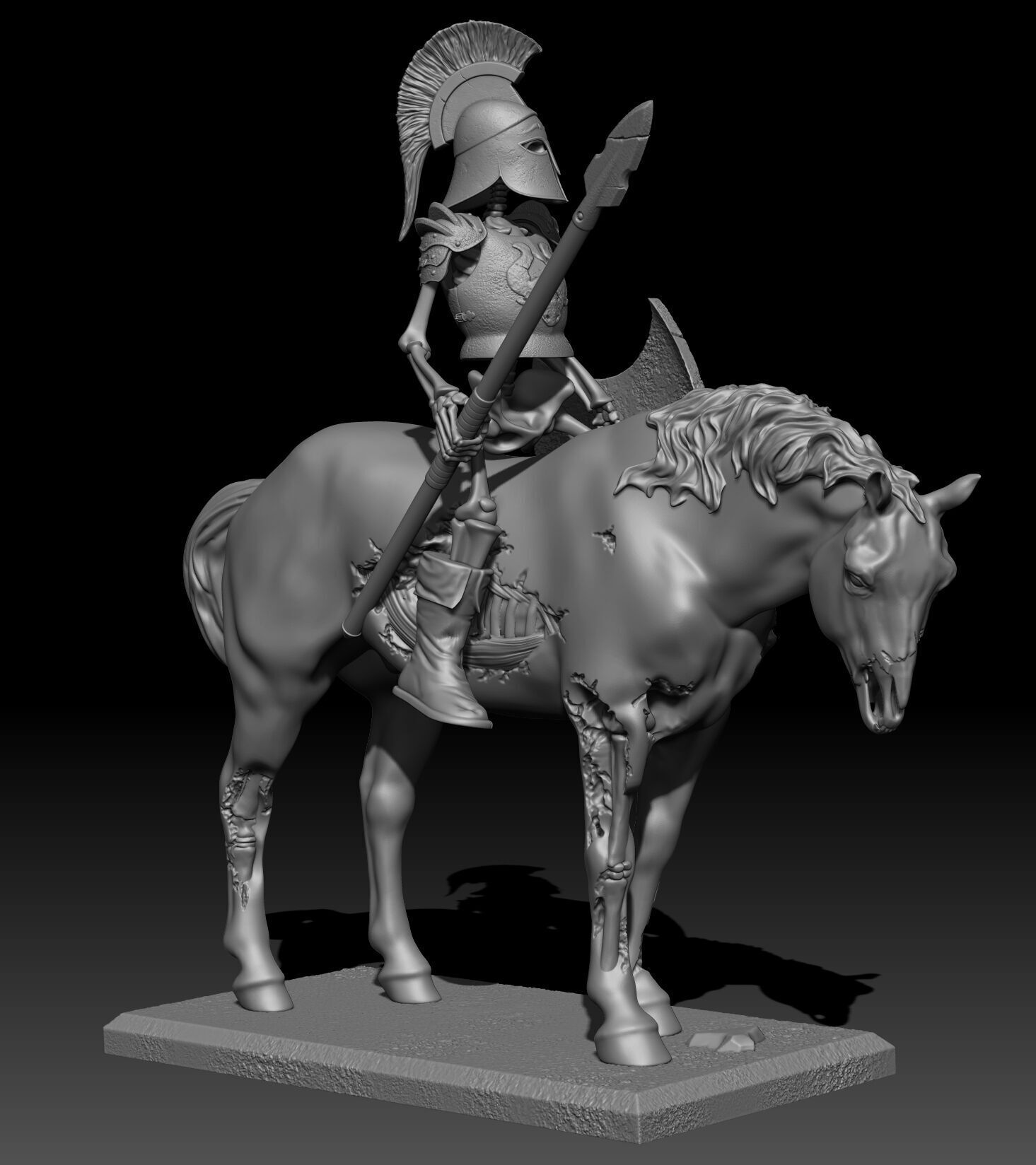 2 skeletons cavalry zombies horses 3D print model_2