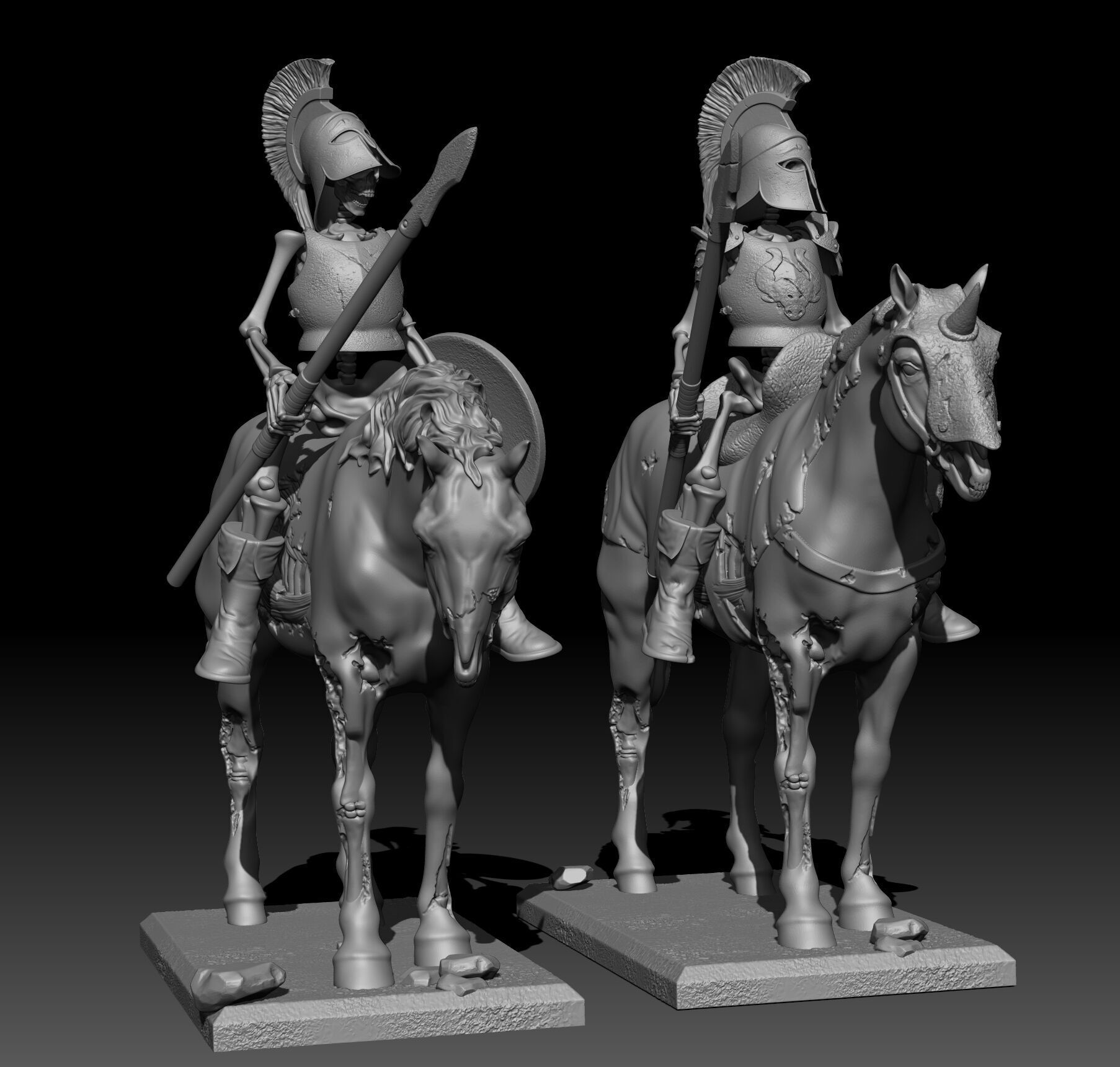 2 skeletons cavalry zombies horses 3D print model_13