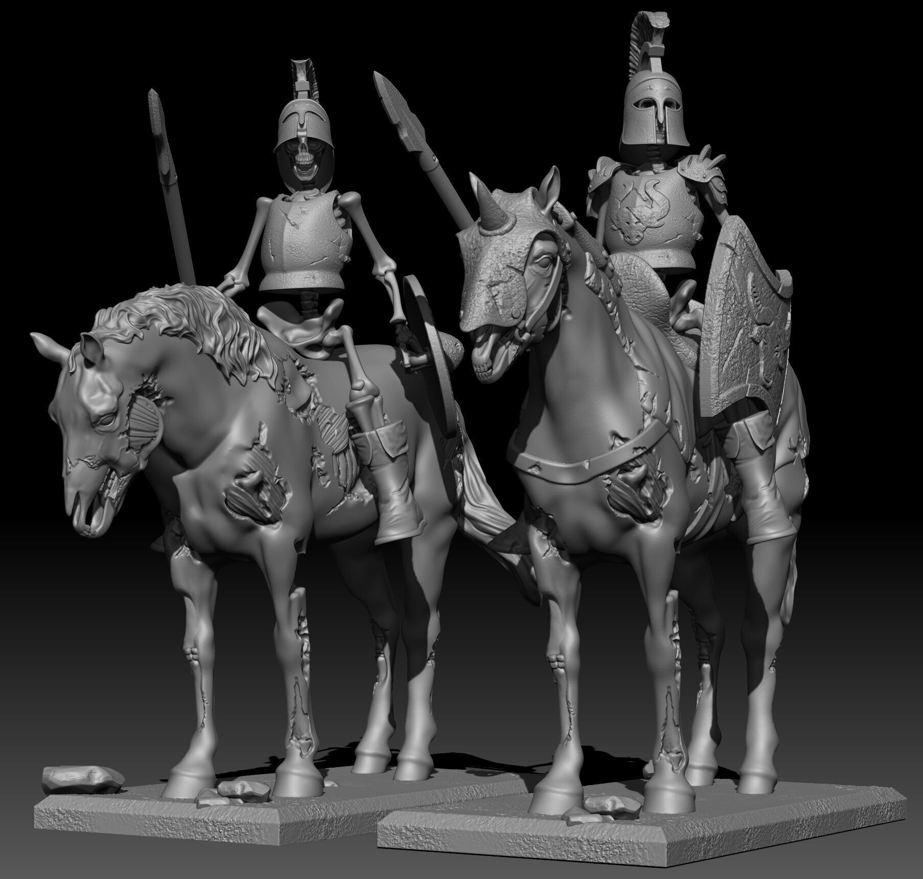 2 skeletons cavalry zombies horses 3D print model_12