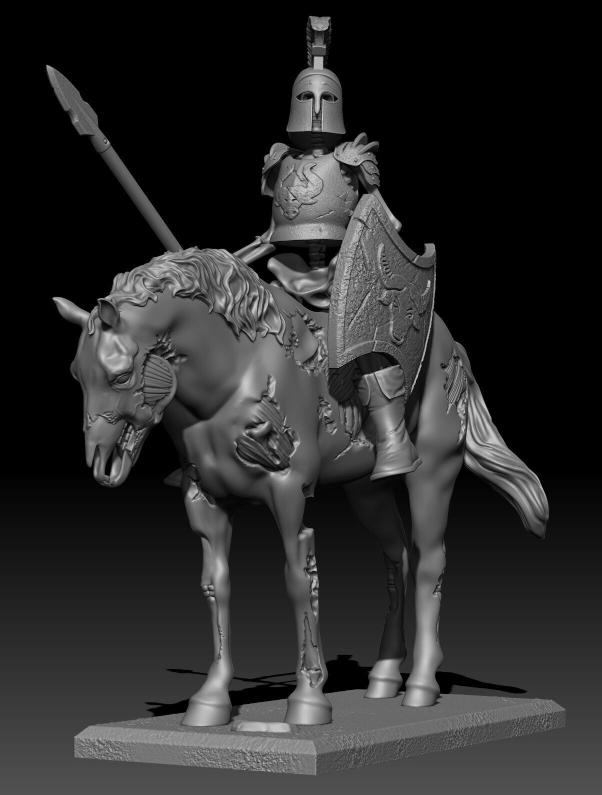2 skeletons cavalry zombies horses 3D print model_1